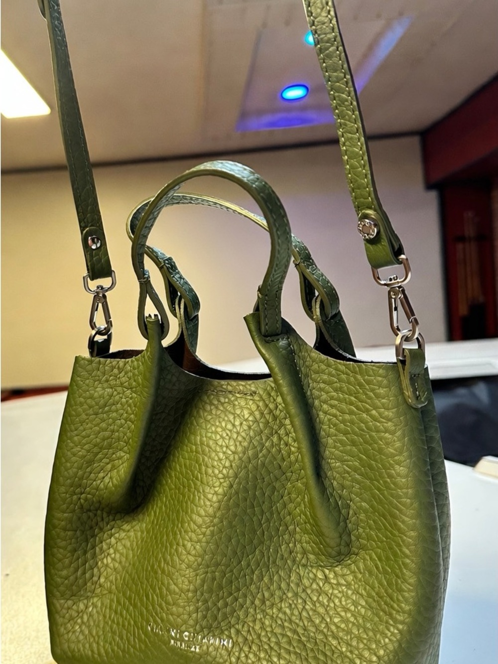 GIANNI CHIANI - FIRENZE Olive Green Pebbled Italian Leather Shoulder Dua Bag